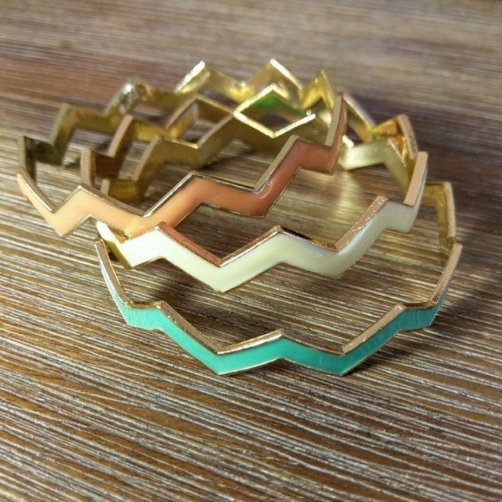 Enameled Metal Chevron Bangle Bracelets